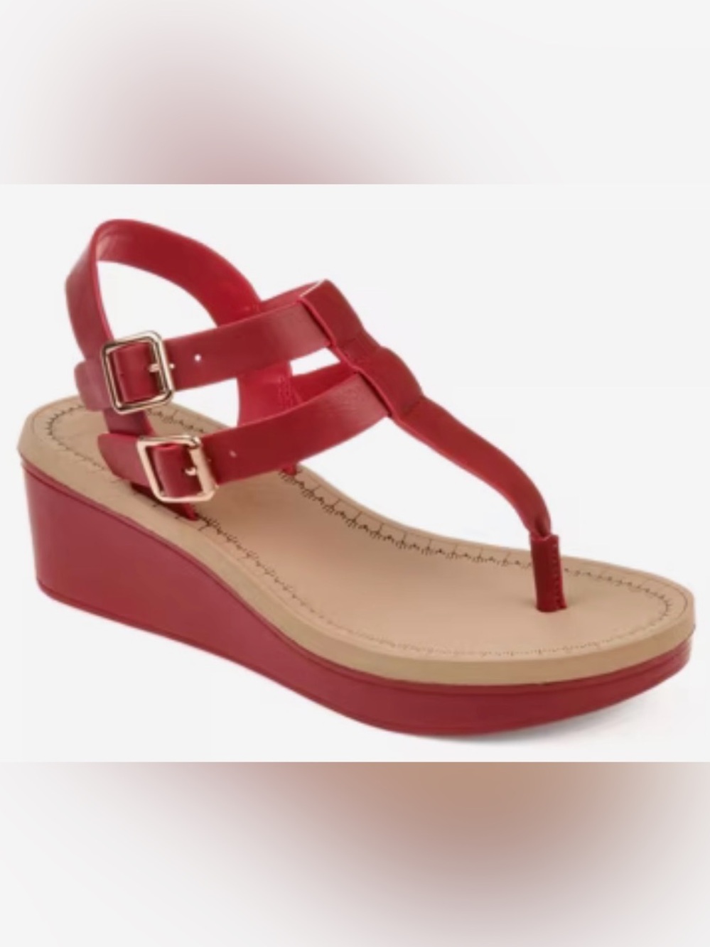 NEW Journee Collection Bianca Wedge Thong Sandals with Double Buckles - size 8